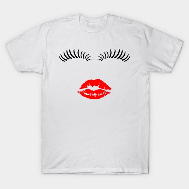 Lipstick Kiss and Eyelashes T-Shirt by sweetsixty